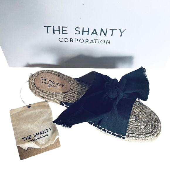NEW Shanty SHACK SLIDES Women's Slip On SHOES 40, US 9 Black Linen Bow Sandals! - Picture 3 of 9